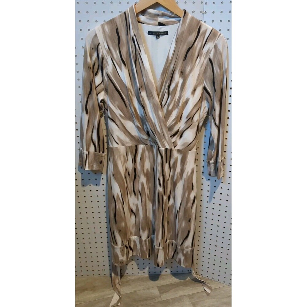 Antonio Melani Dress Medium 3/4 Sleeve Brown Black White Vneck